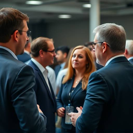 Foto de um evento corporativo com pessoas conversando